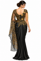 Black Corset Drape Saree with Gold Handwork Pallu - DSK Cauter designer wear, image 2