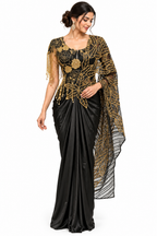 Black Corset Drape Saree with Gold Handwork Pallu - DSK Cauter designer wear, image 1