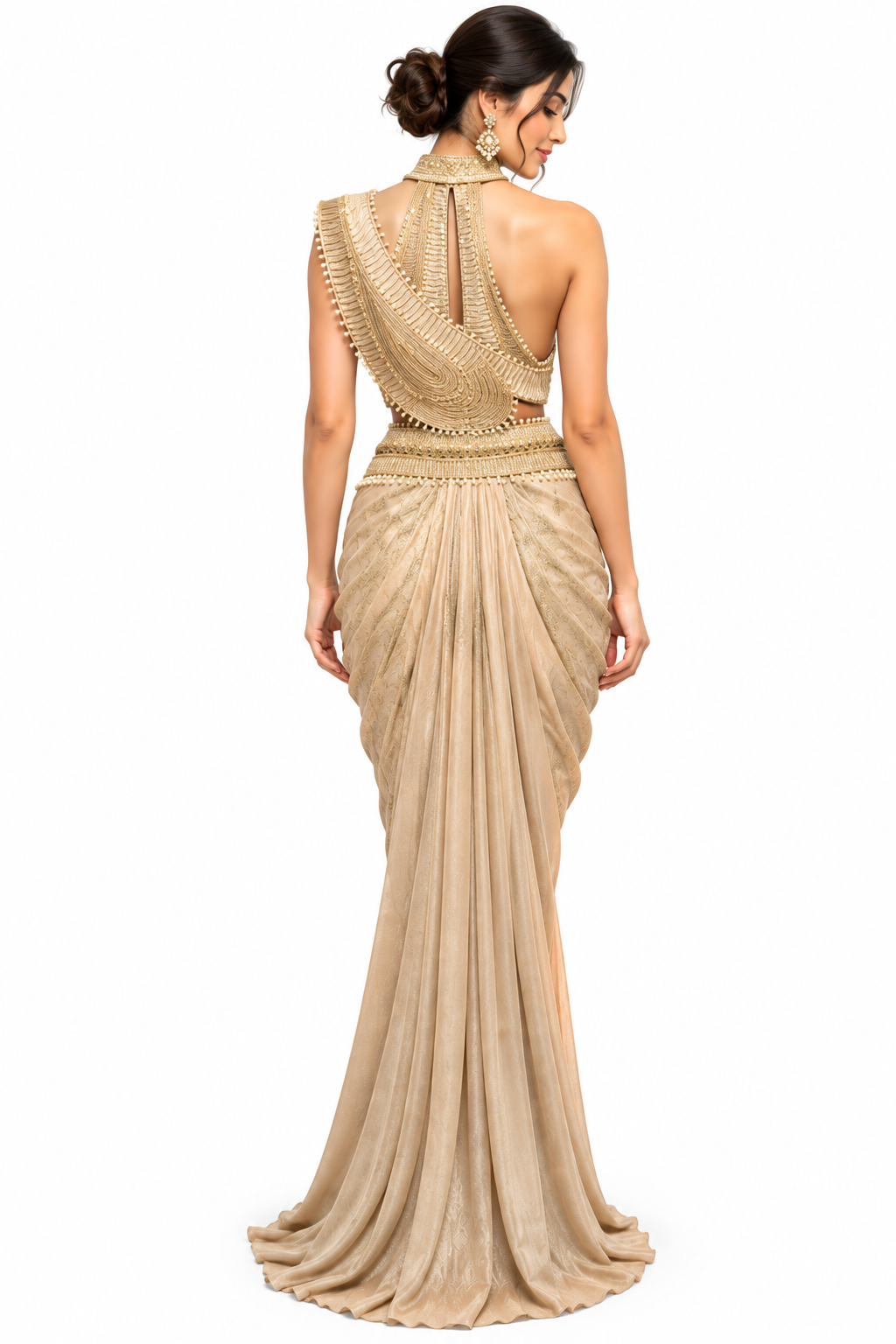 Gold Handwork Leather Co-Ord Saree Set - DSK Cauter designer wear, image 2