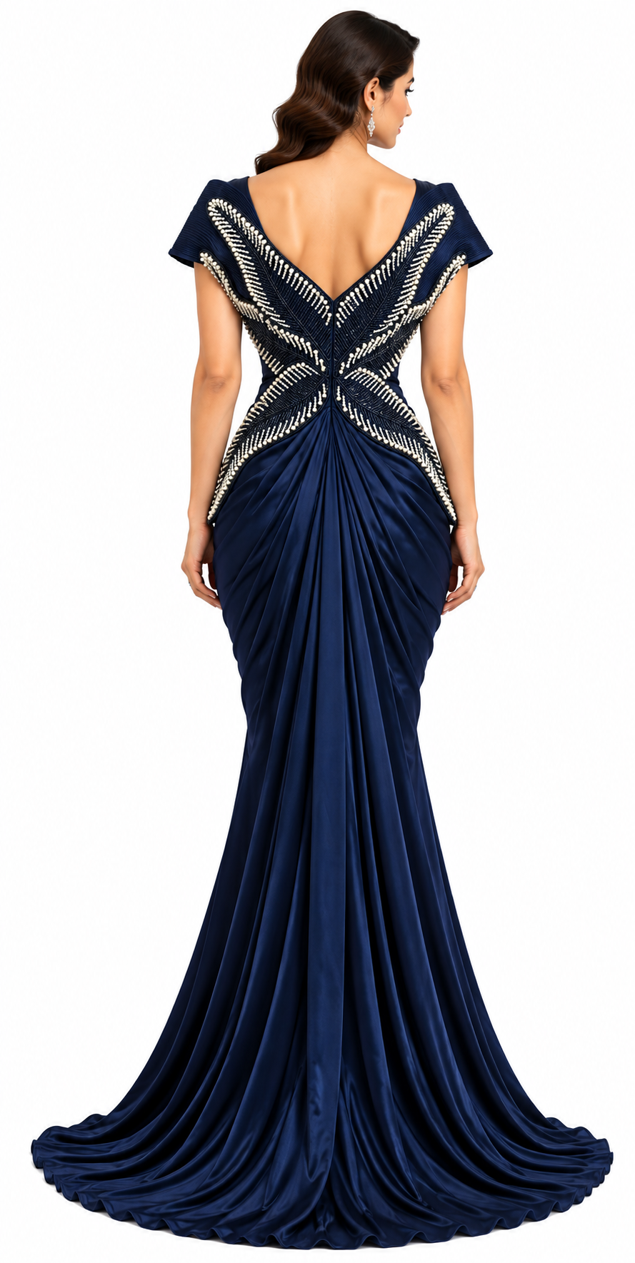 Navy Pearl Leaf Party Wear Gown - DSK Cauter designer wear, image 2