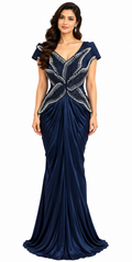 Navy Pearl Leaf Party Wear Gown - DSK Cauter designer wear, image 1