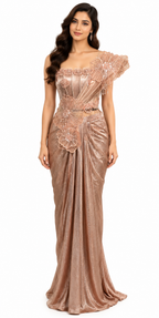 One-Shoulder Corset Saree with Full Handwork - DSK Cauter designer wear, image 1