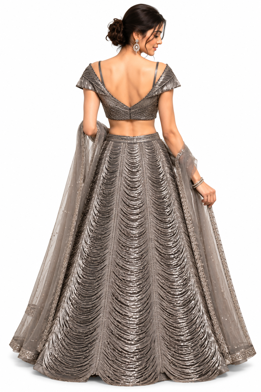Silver Leather Co-Ord Lehenga Set - DSK Cauter designer wear, image 2