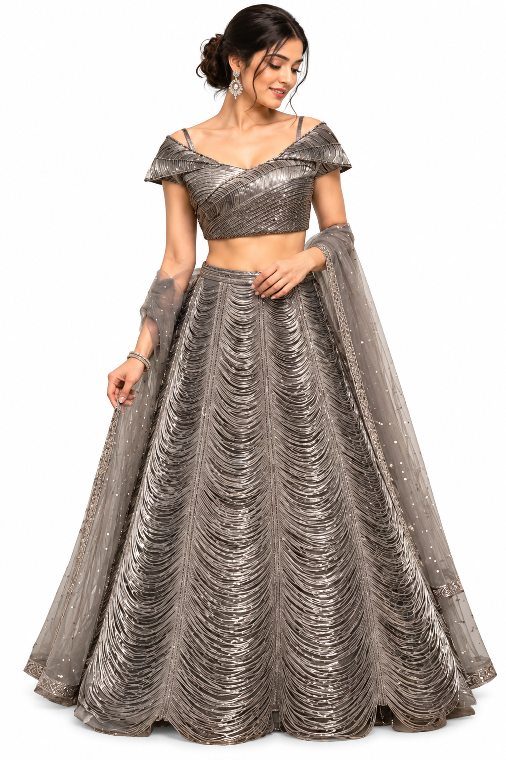 Silver Leather Co-Ord Lehenga Set - DSK Cauter designer wear, image 1