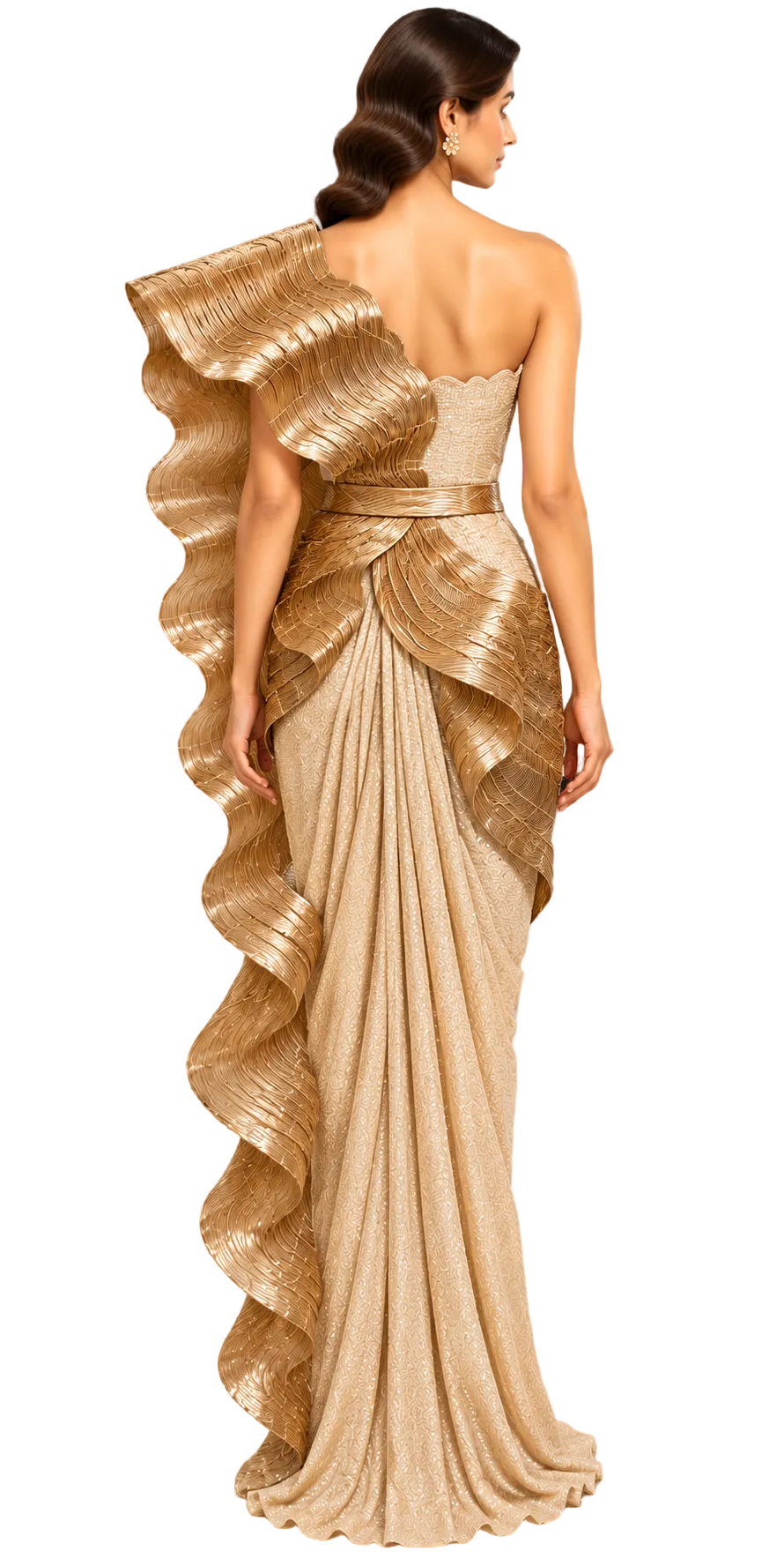 Gold Sculpted Leather Co-Ord Saree - DSK Cauter designer wear, image 2