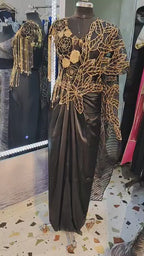 Black Corset Drape Saree with Gold Handwork Pallu - DSK Cauter designer wear, video