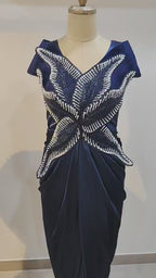 Navy Pearl Leaf Party Wear Gown - DSK Cauter designer wear, video