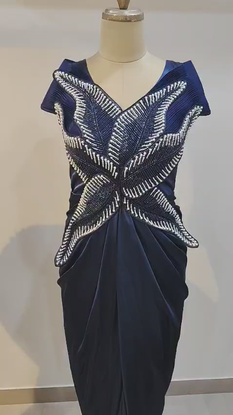 Navy Pearl Leaf Party Wear Gown - DSK Cauter designer wear, video